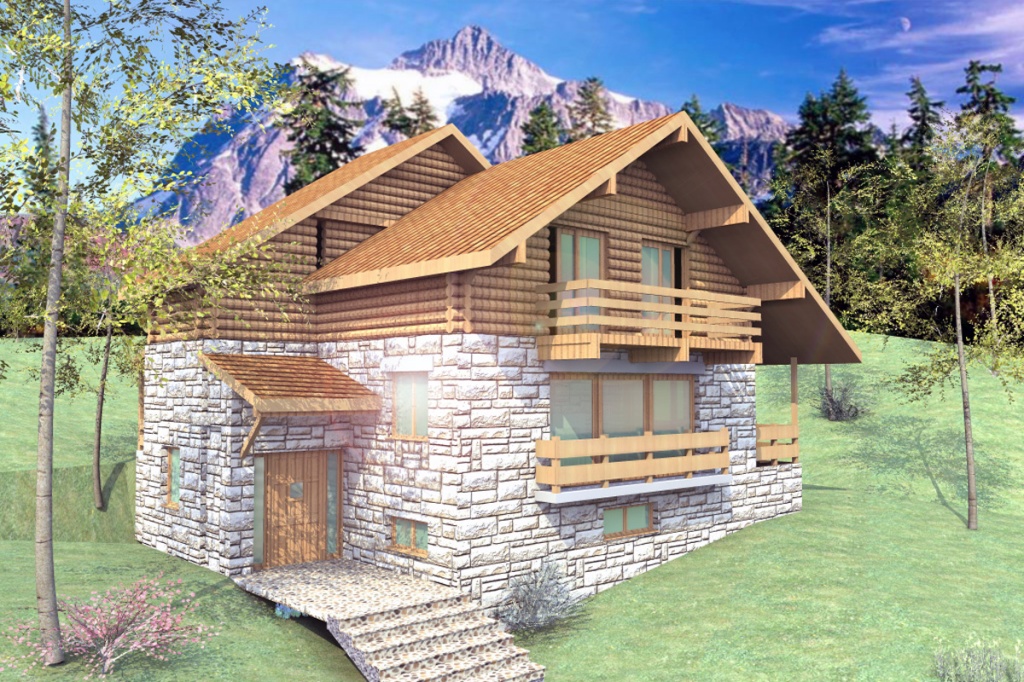 Proiect de casă din piatră şi lemn, cu mansardă şi garaj- Montana- 6